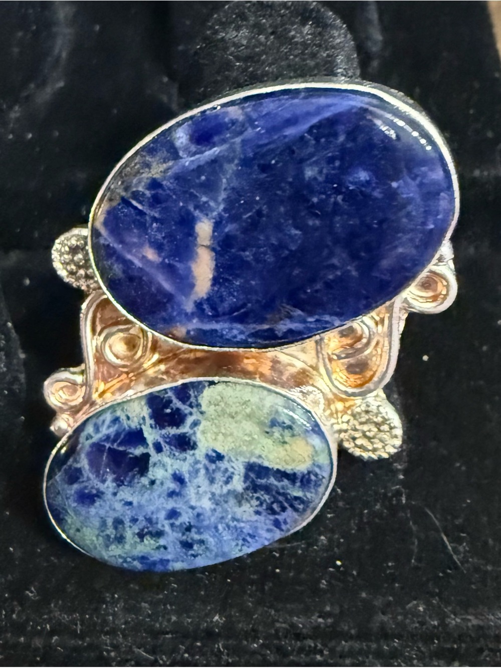 Blue Sodalite Double Oval Sterling Statement Ring - Women Jewelry